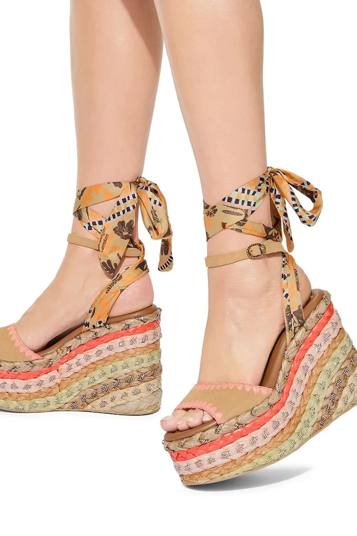 Kurt Geiger London Chelsea Scarf Wedge Yüksek Topuklu Sandalet