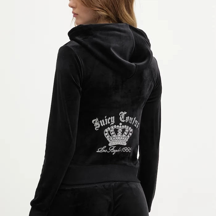 Juicy Couture kadife kapüşonlu kadın sweatshirt GOTHIC CROWN