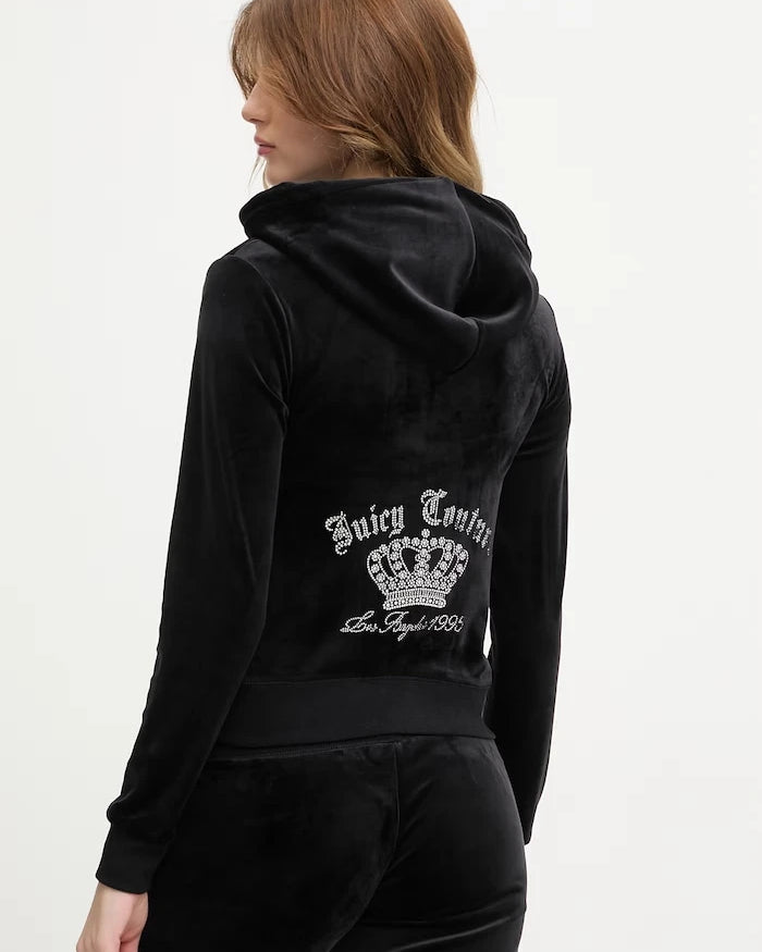 Juicy Couture kadife kapüşonlu kadın sweatshirt GOTHIC CROWN