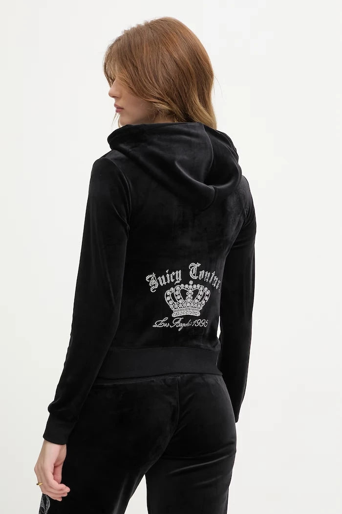 Juicy Couture kadife kapüşonlu kadın sweatshirt GOTHIC CROWN
