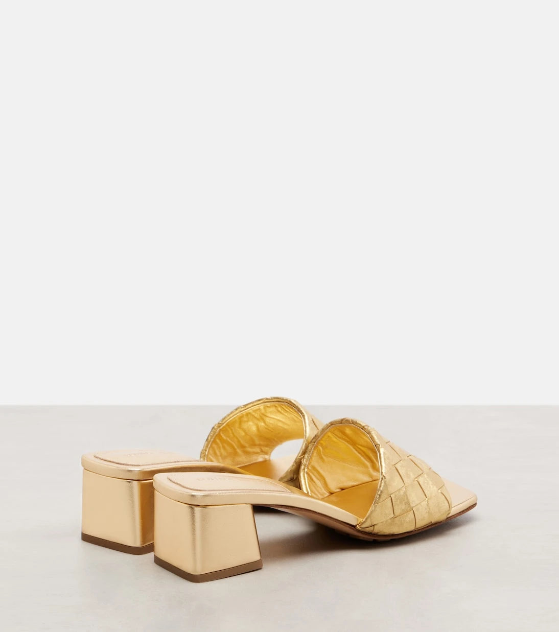 Bottega Veneta - Parco Intrecciato metallic leather mules
