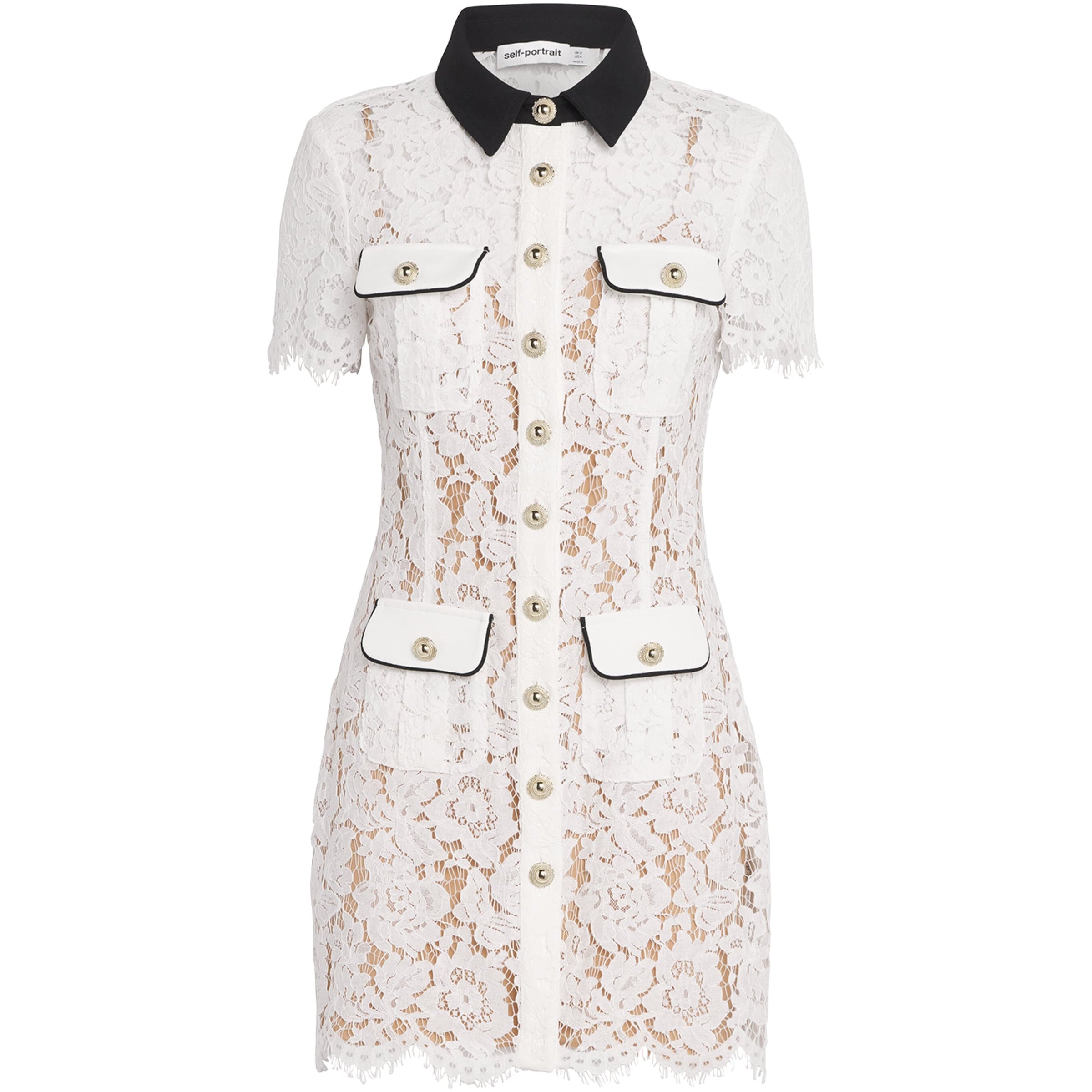 Self-Portrait Lace Contrast-Collar Mini Dress