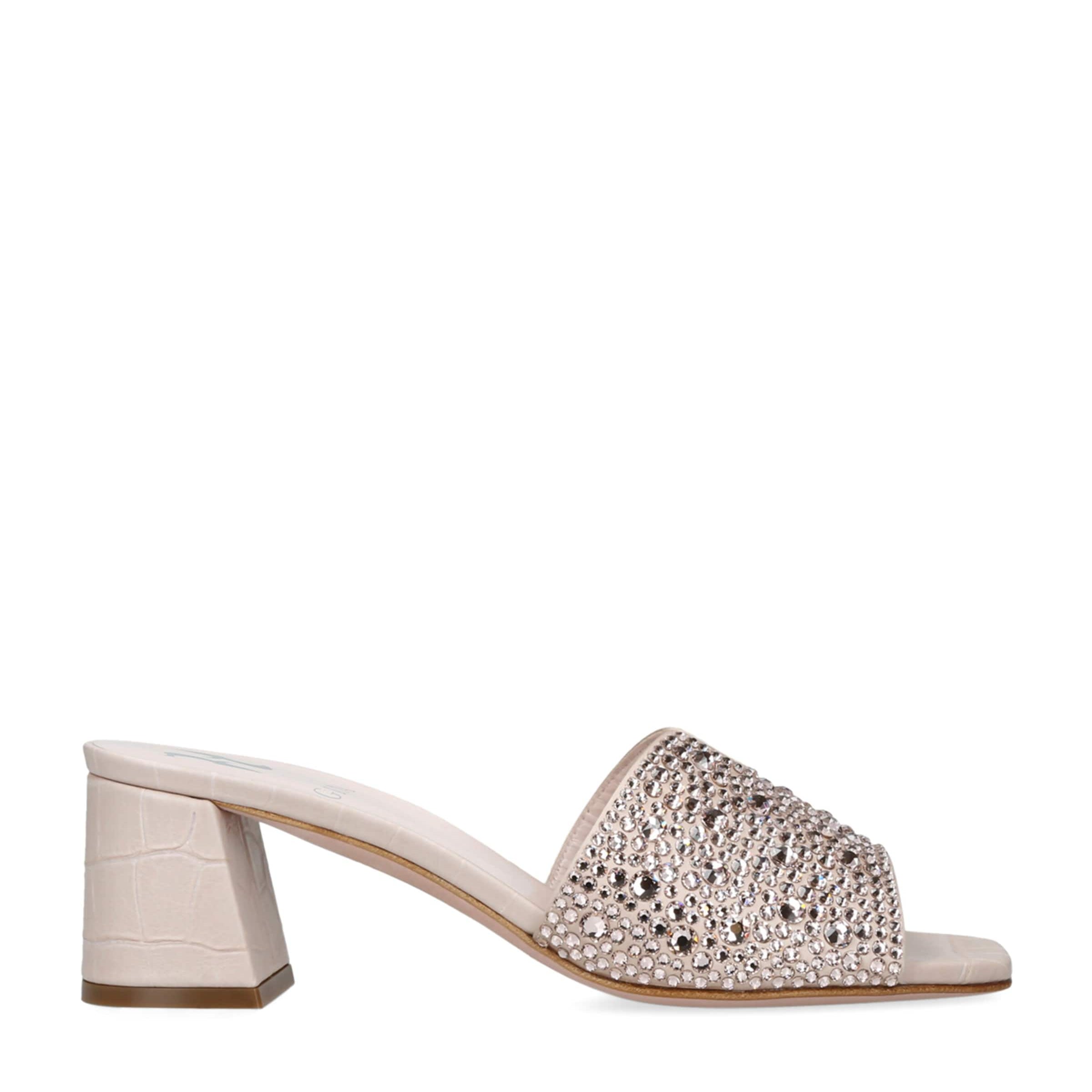 Gina Beige Leather Embellished Florence Heeled Mules 50