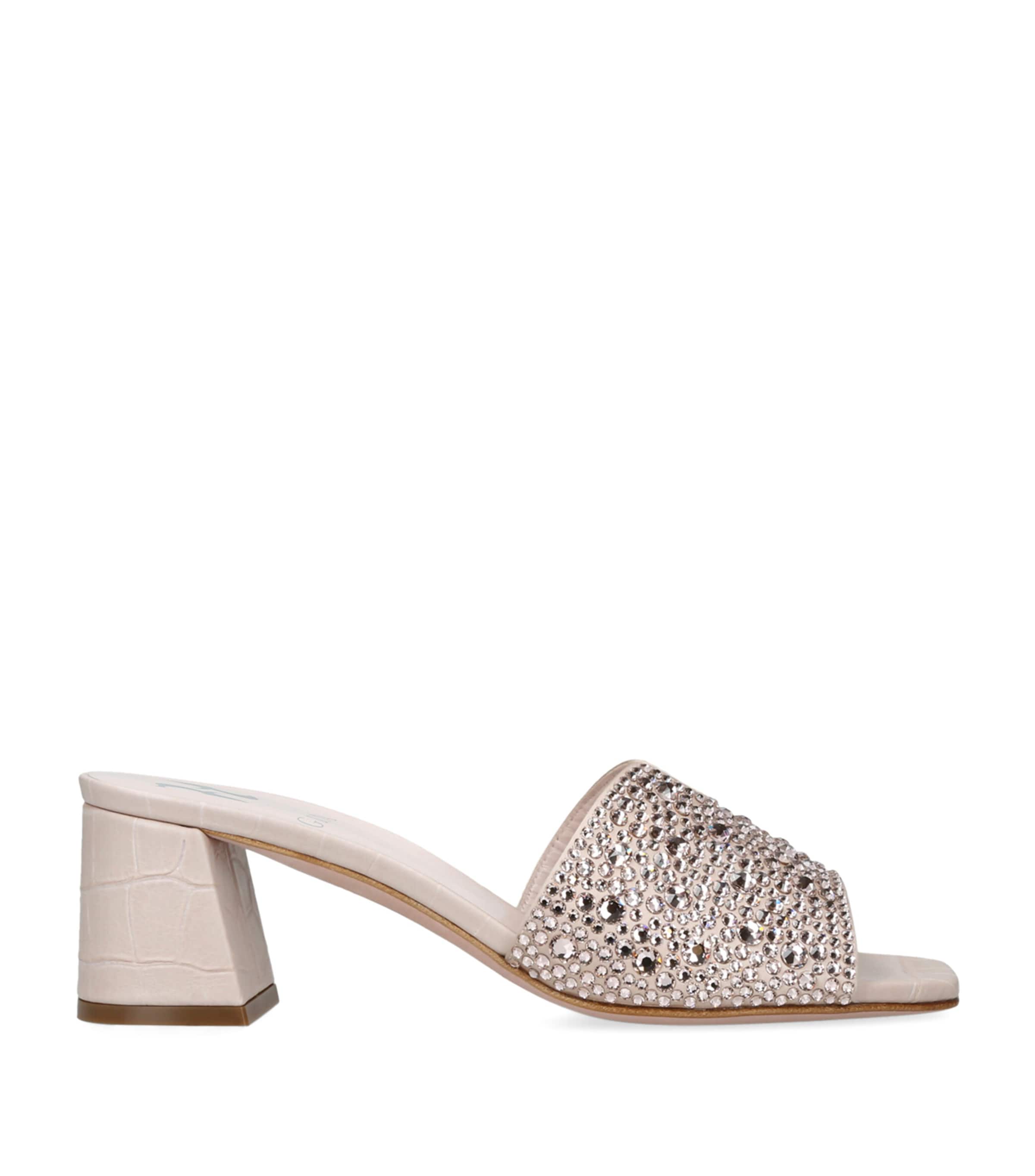Gina Beige Leather Embellished Florence Heeled Mules 50