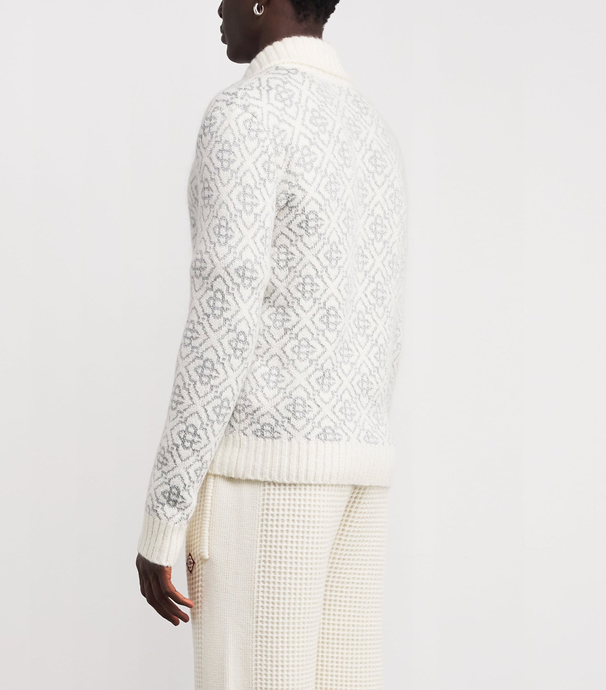 White Monogram Zip-Up Cardigan