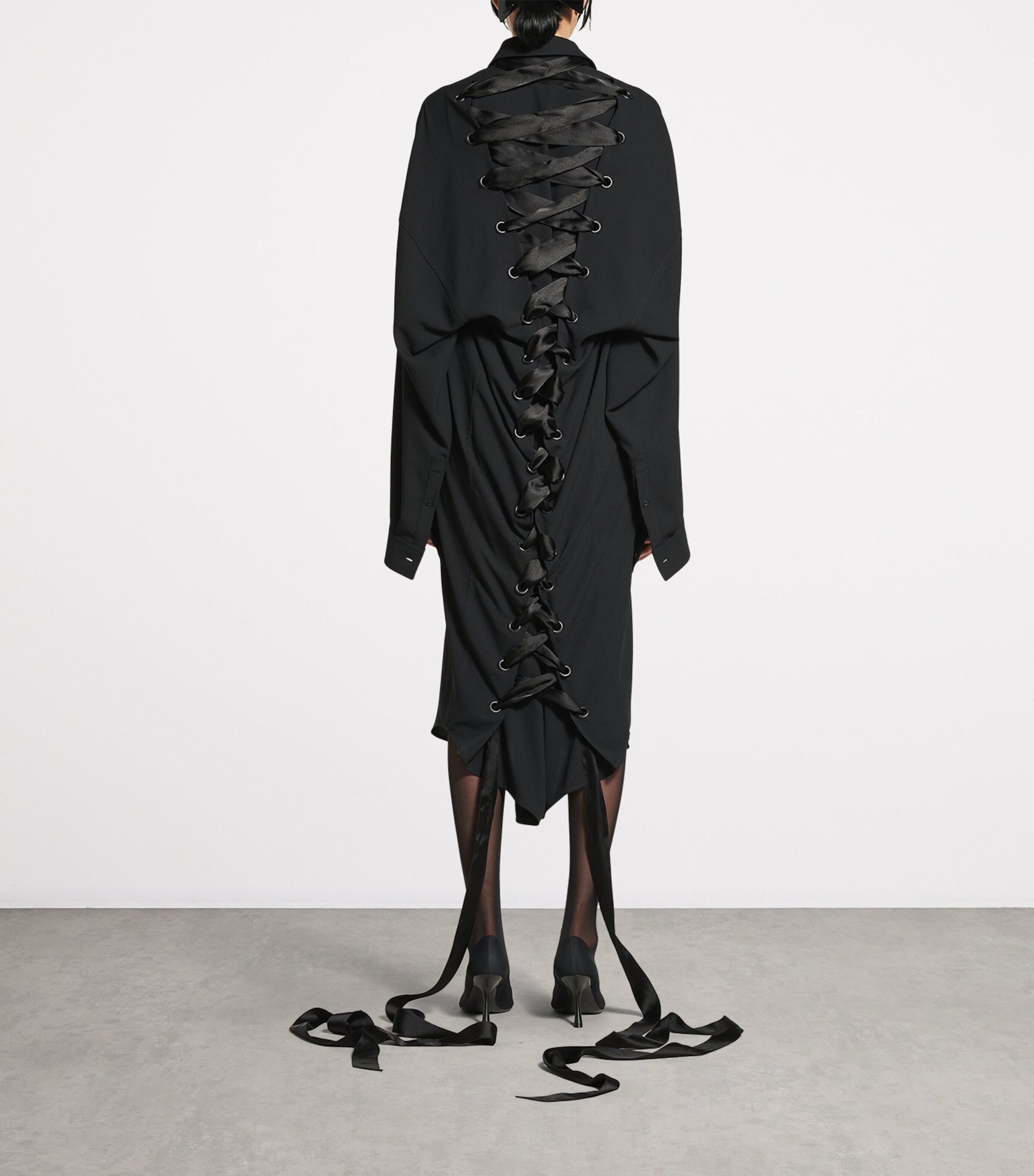 Balenciaga Black Lace-Up Shirt Dress