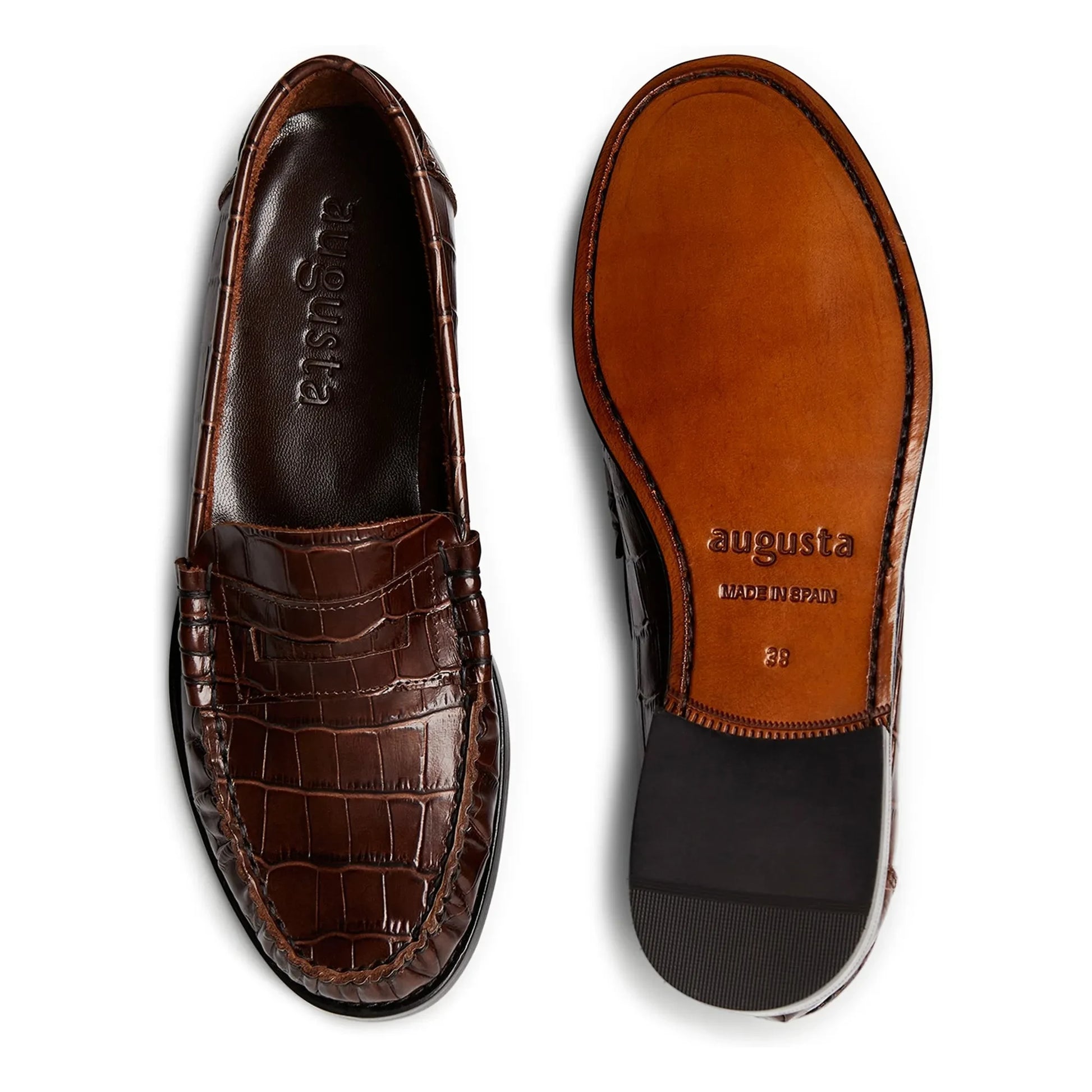 Augusta - Zoe Crocodile Effect Loafers | Chocolate