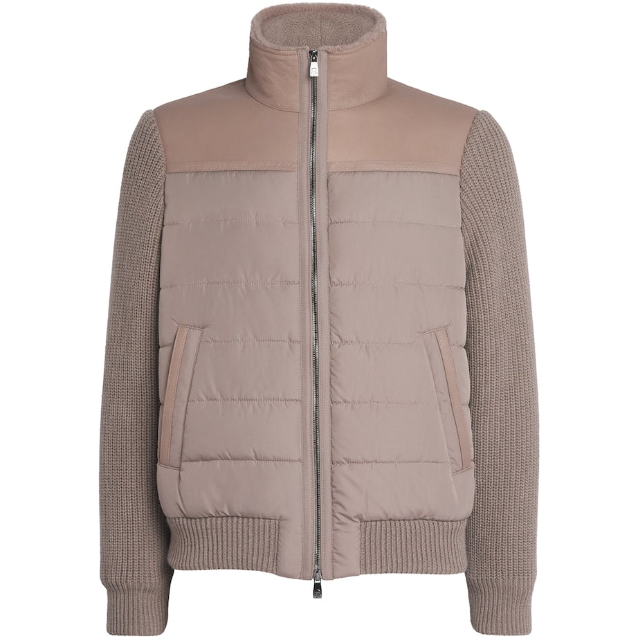 Corneliani Beige Shearling-Trim Padded Jacket