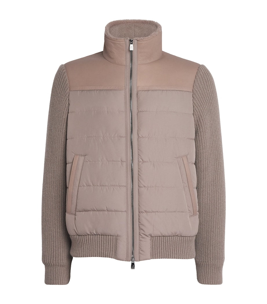 Corneliani Beige Shearling-Trim Padded Jacket