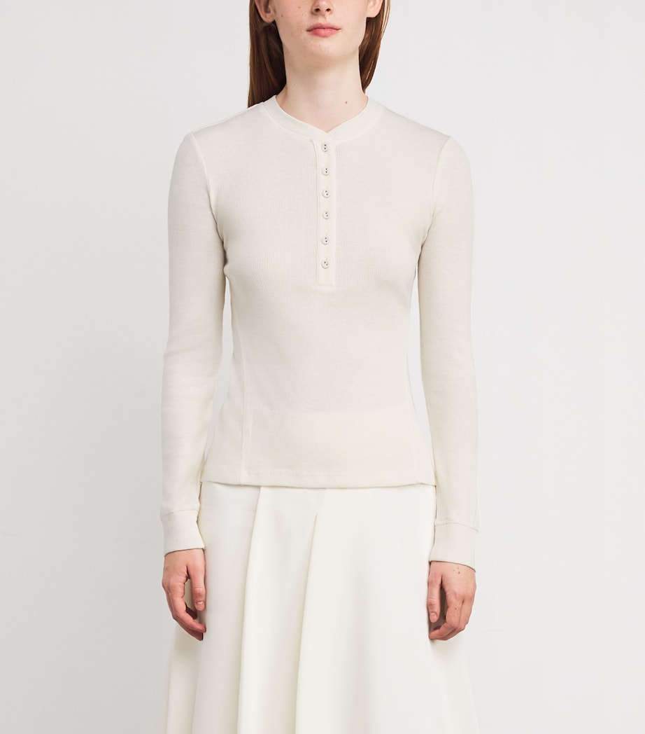 MAX&Co. White Long-Sleeve Henley Top