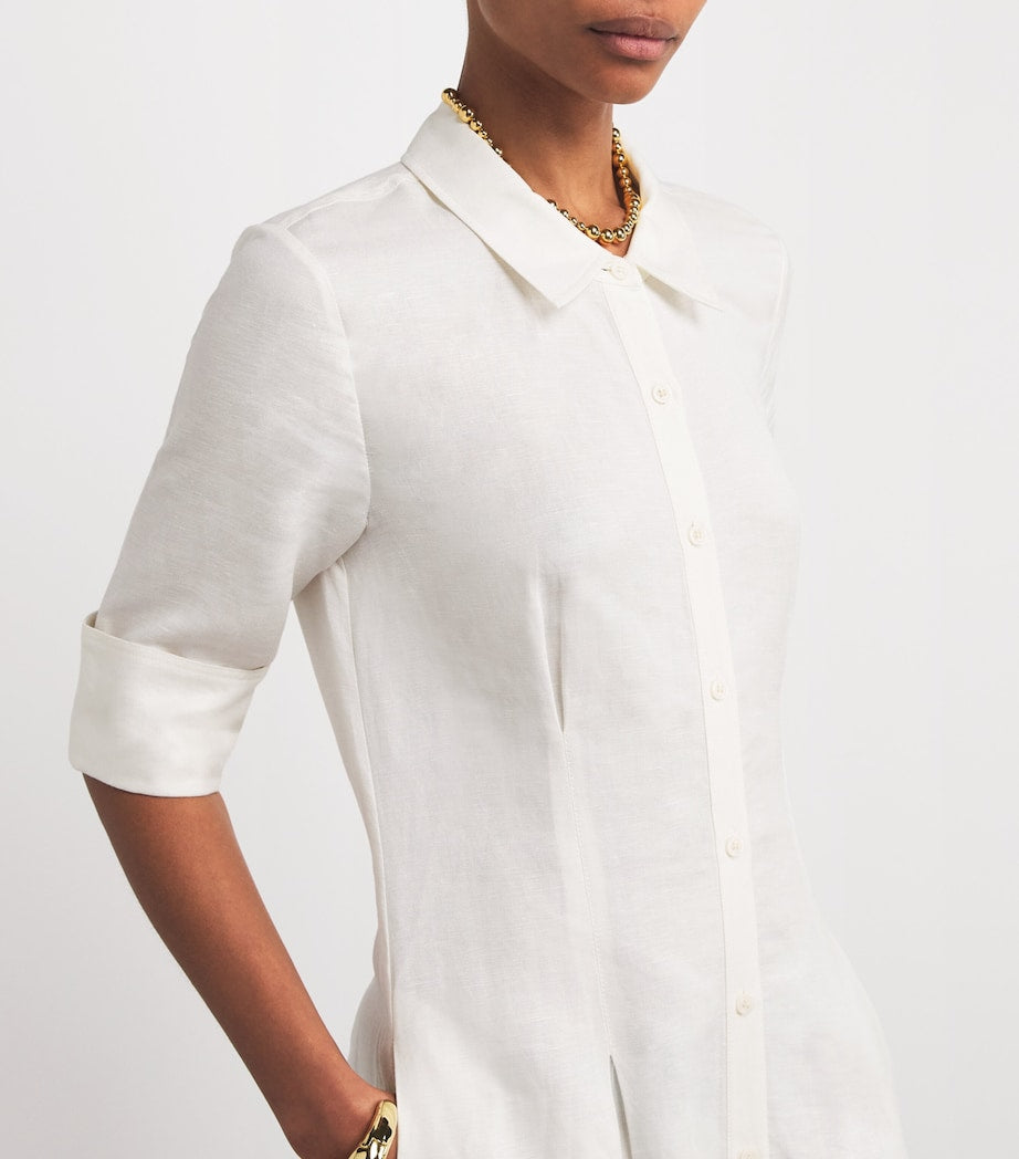 Simkhai White Linen-Blend Claudine Midi Shirt Dress