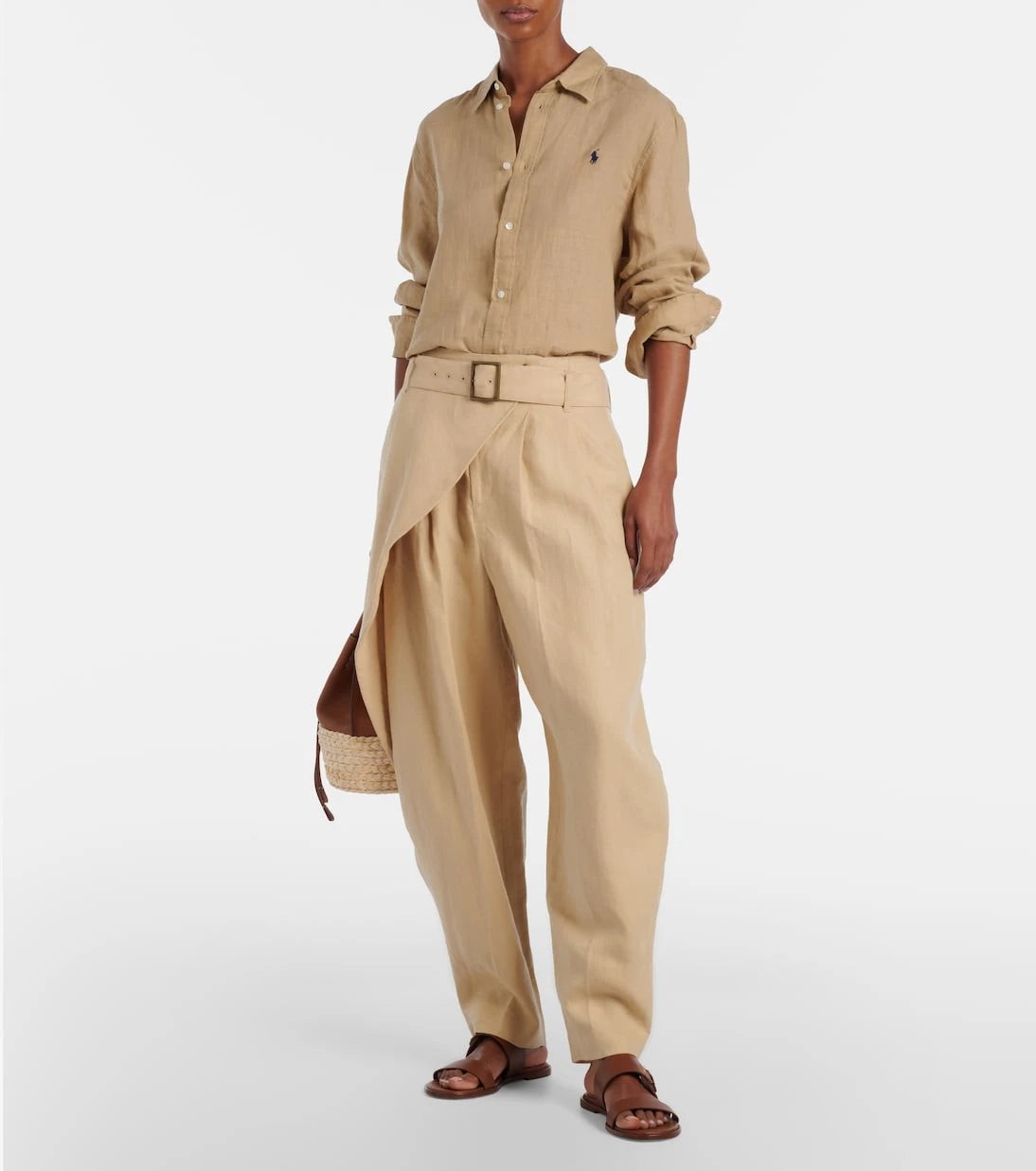 Polo Ralph Lauren - Belted linen barrel-leg pants
