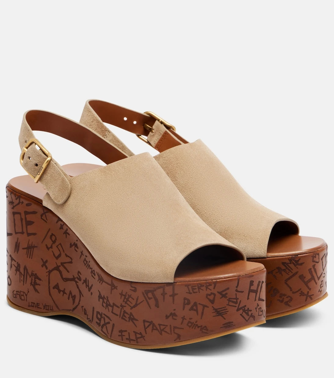 Chloé - Maxime 80 suede wedge sandals