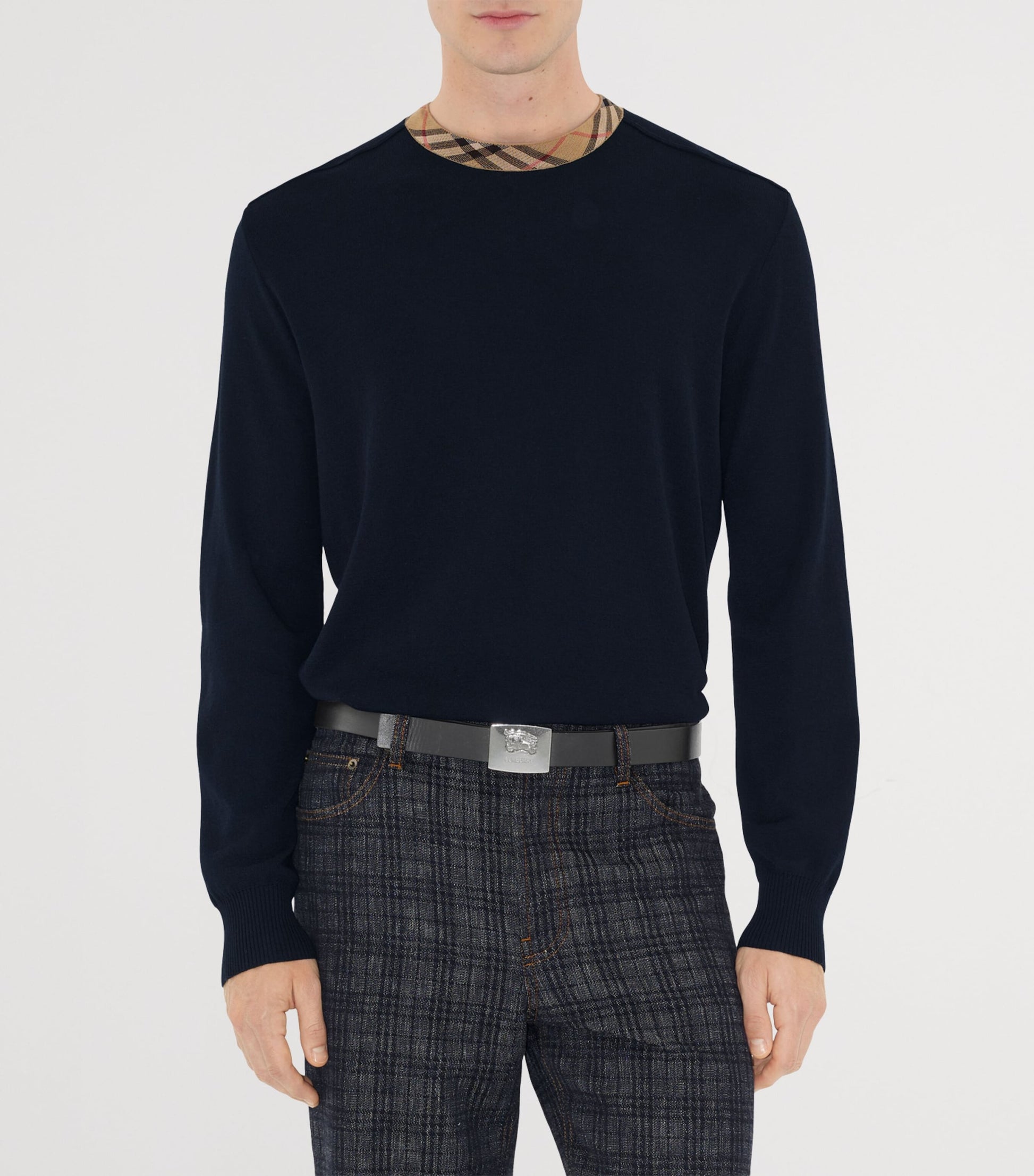 Burberry Black Wool Check-Trim Sweater