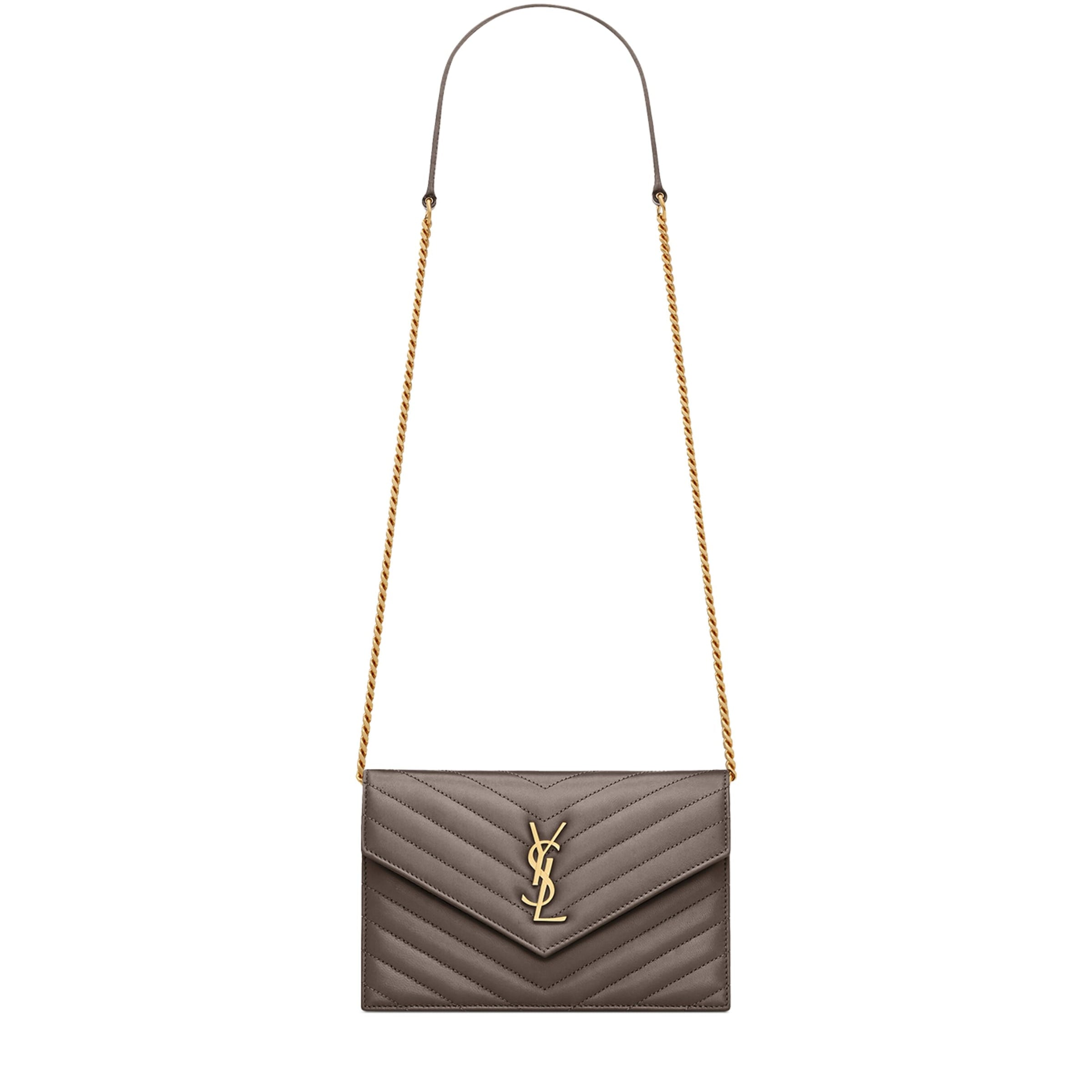 Saint Laurent Grey Leather Envelope Chain Wallet