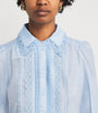 ME+EM Blue Silk-Cotton Lace-Trim Blouse