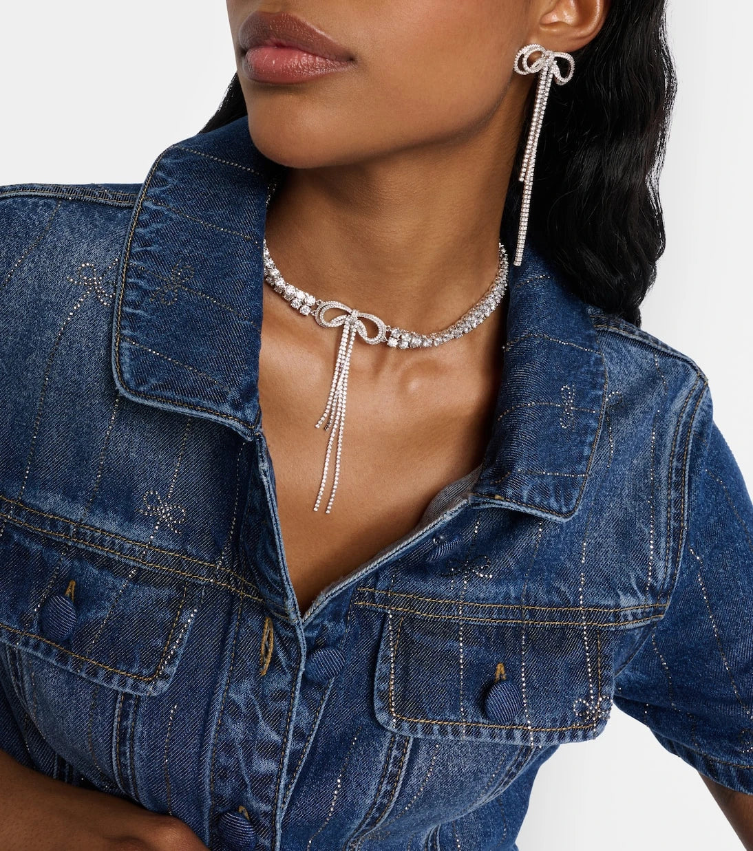Self-Portrait - Bow crystal-embellished choker