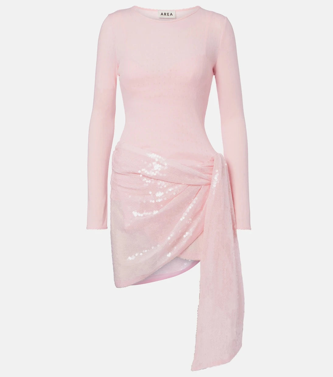 Area - Pointelle sequined draped minidress