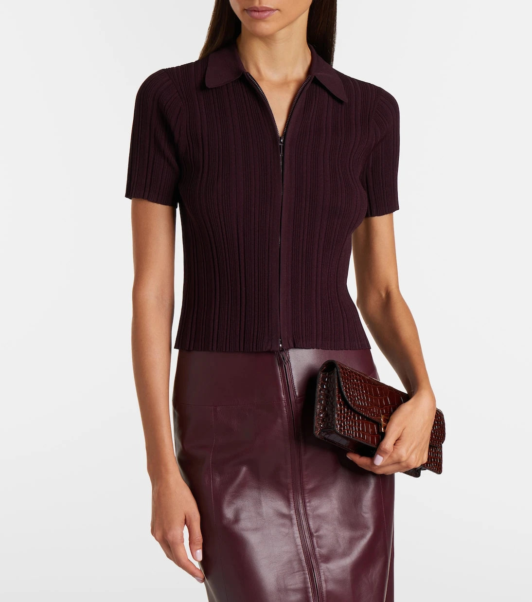 Victoria Beckham - Ribbed-knit zip-up top