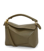 Green Small Leather Puzzle Edge Top-Handle Bag