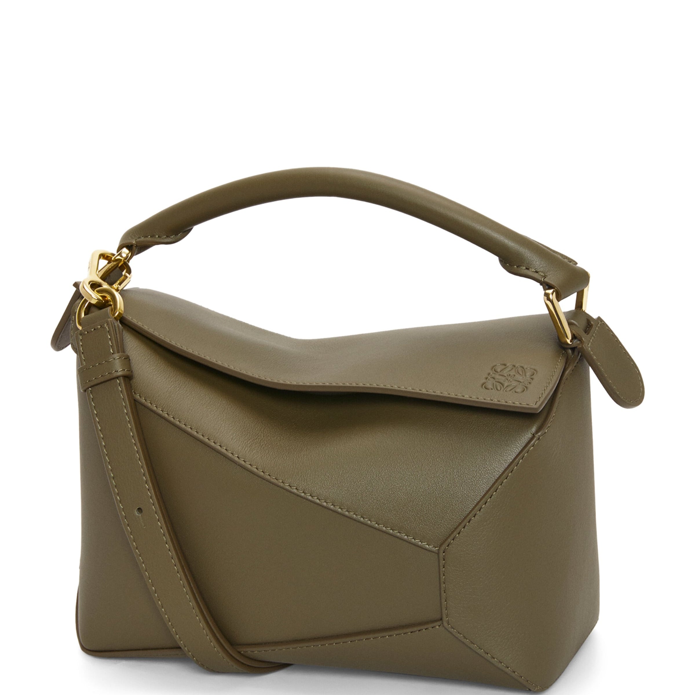 Green Small Leather Puzzle Edge Top-Handle Bag