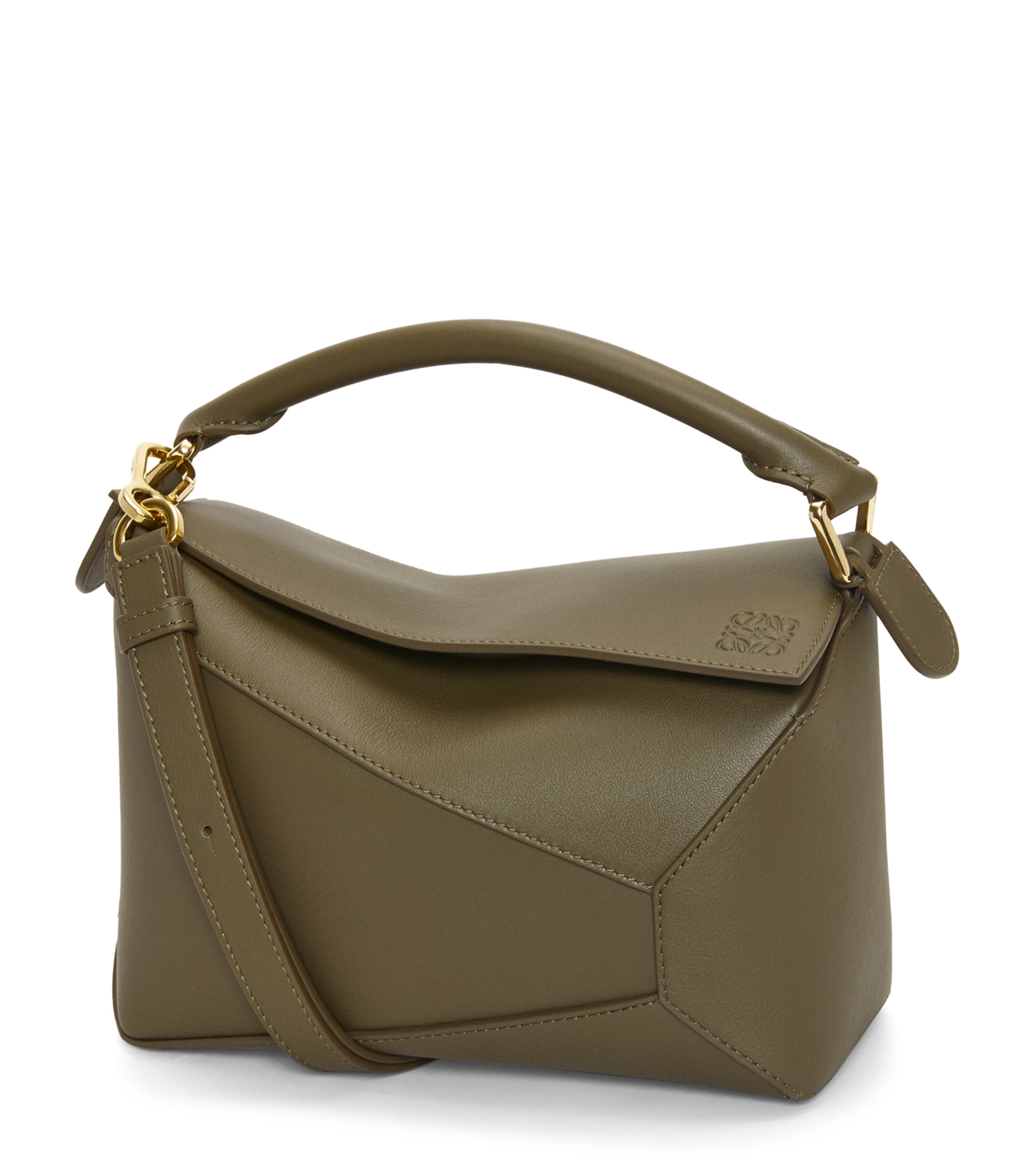 Green Small Leather Puzzle Edge Top-Handle Bag