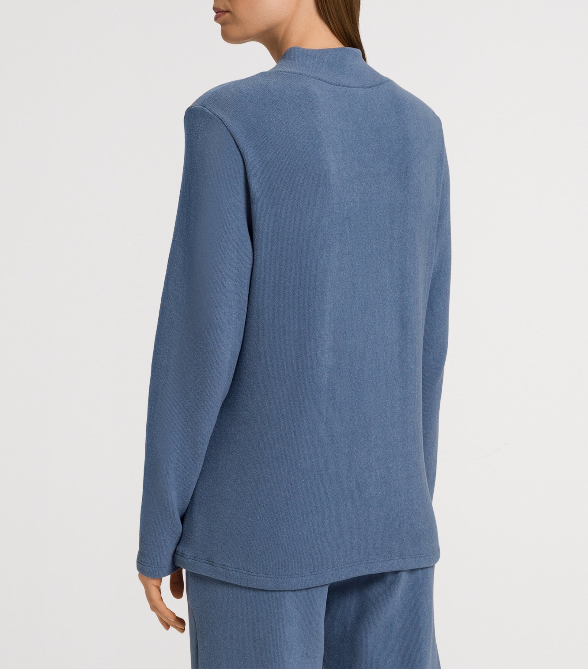 Blue Cotton-Blend Easy Wear Pullover