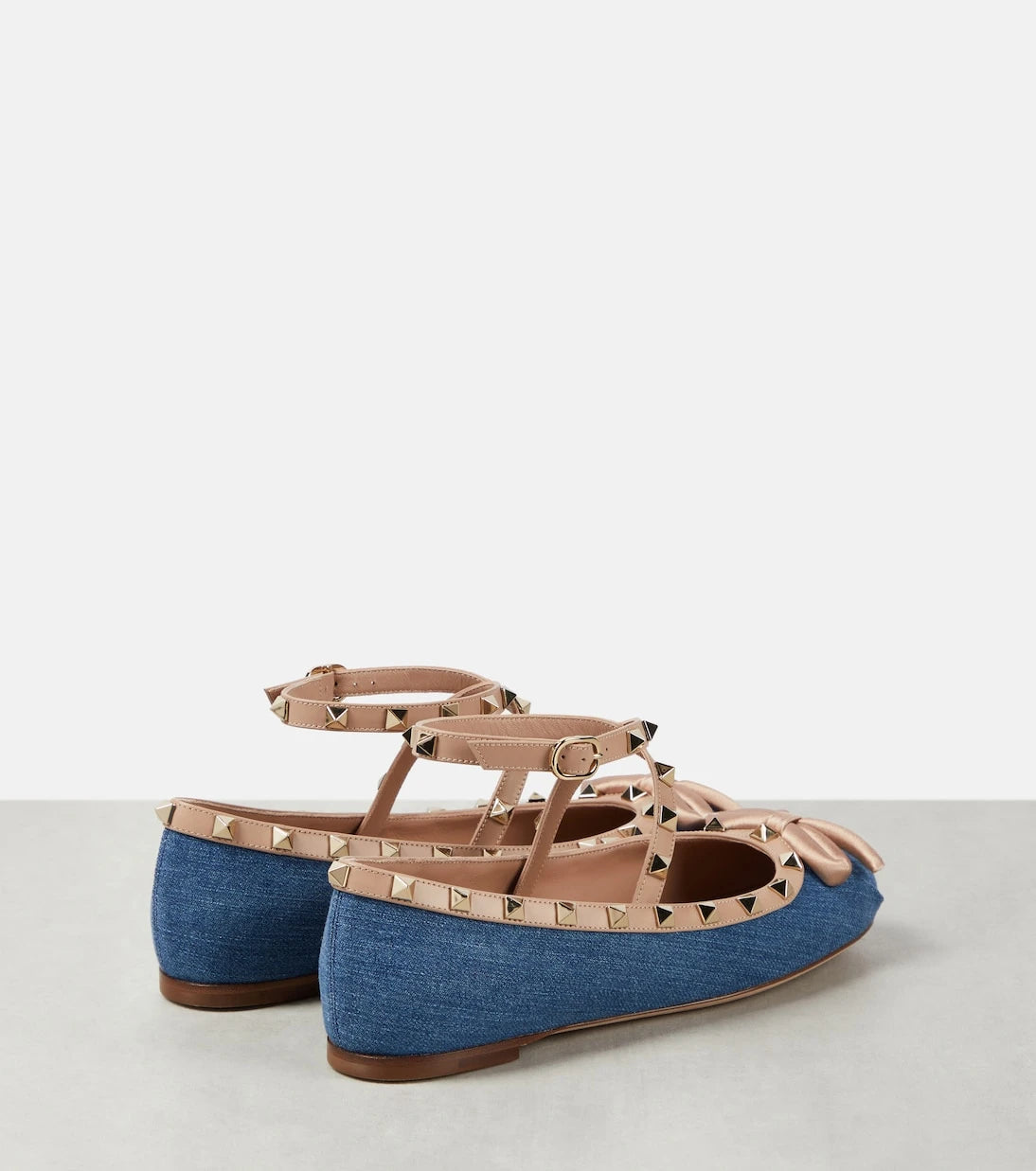 Valentino Garavani - Rockstud leather-trimmed denim ballet flats