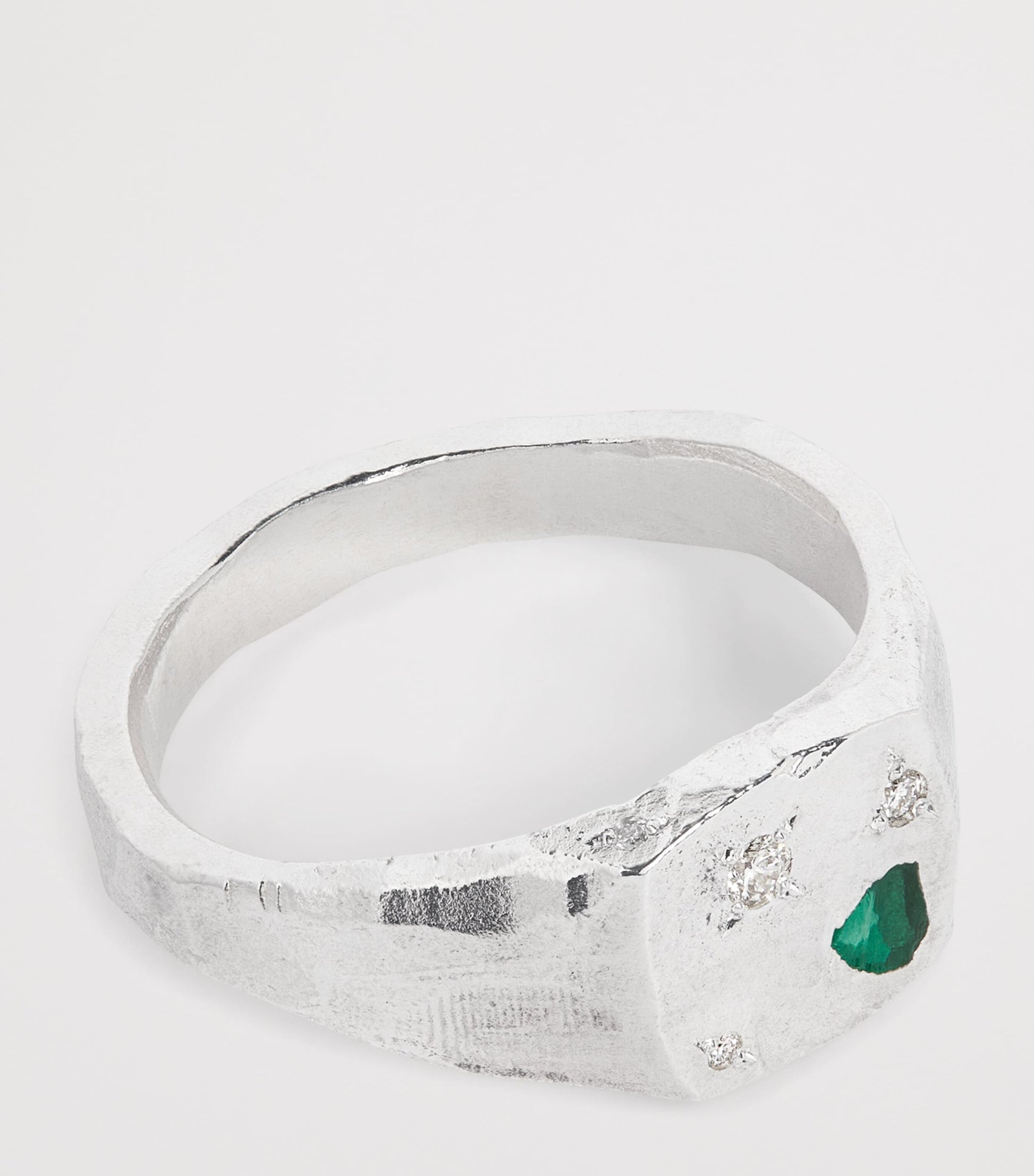 Sterling Silver and Emerald Scatter Signet Ring