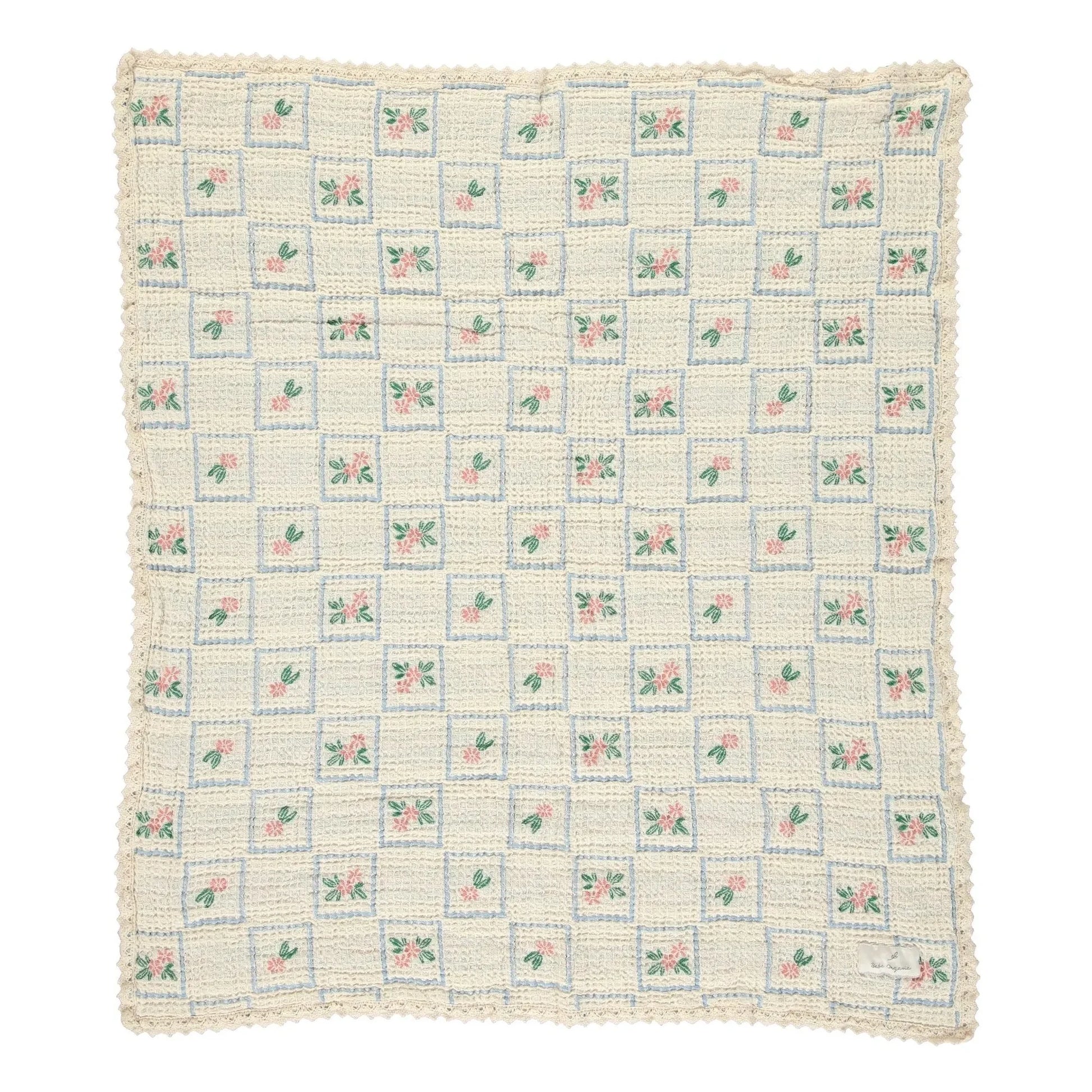 Bebe Organic - Organic Cotton Flowered Waffle Blanket | Ecru