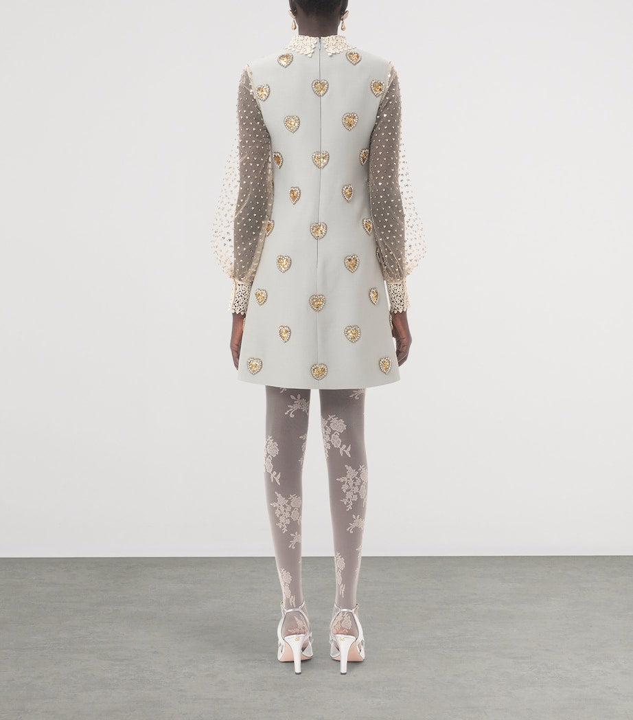 Valentino Blue Wool-Silk Embroidered Mini Dress