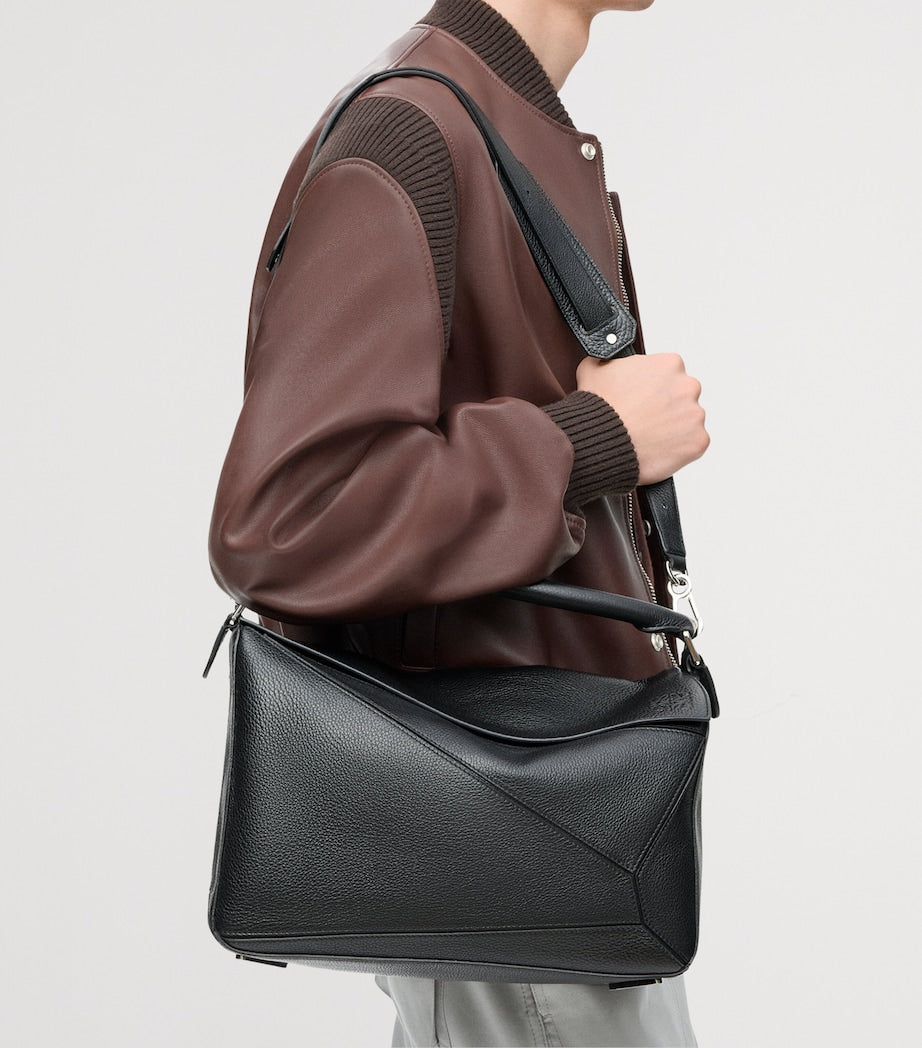 LOEWE Black Large Leather Puzzle Edge Top-Handle Bag