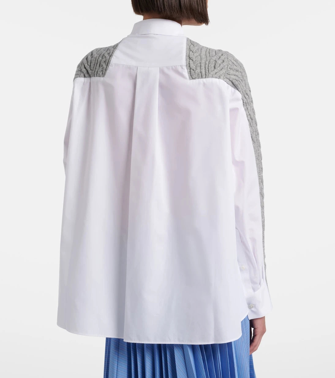 Sacai - Cable-knit wool and poplin cardigan