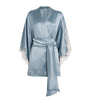 Silk Lace-Trim Short Kimono Robe