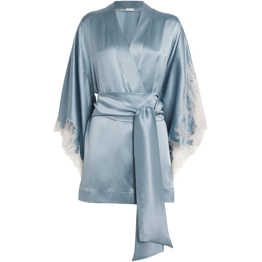 Silk Lace-Trim Short Kimono Robe