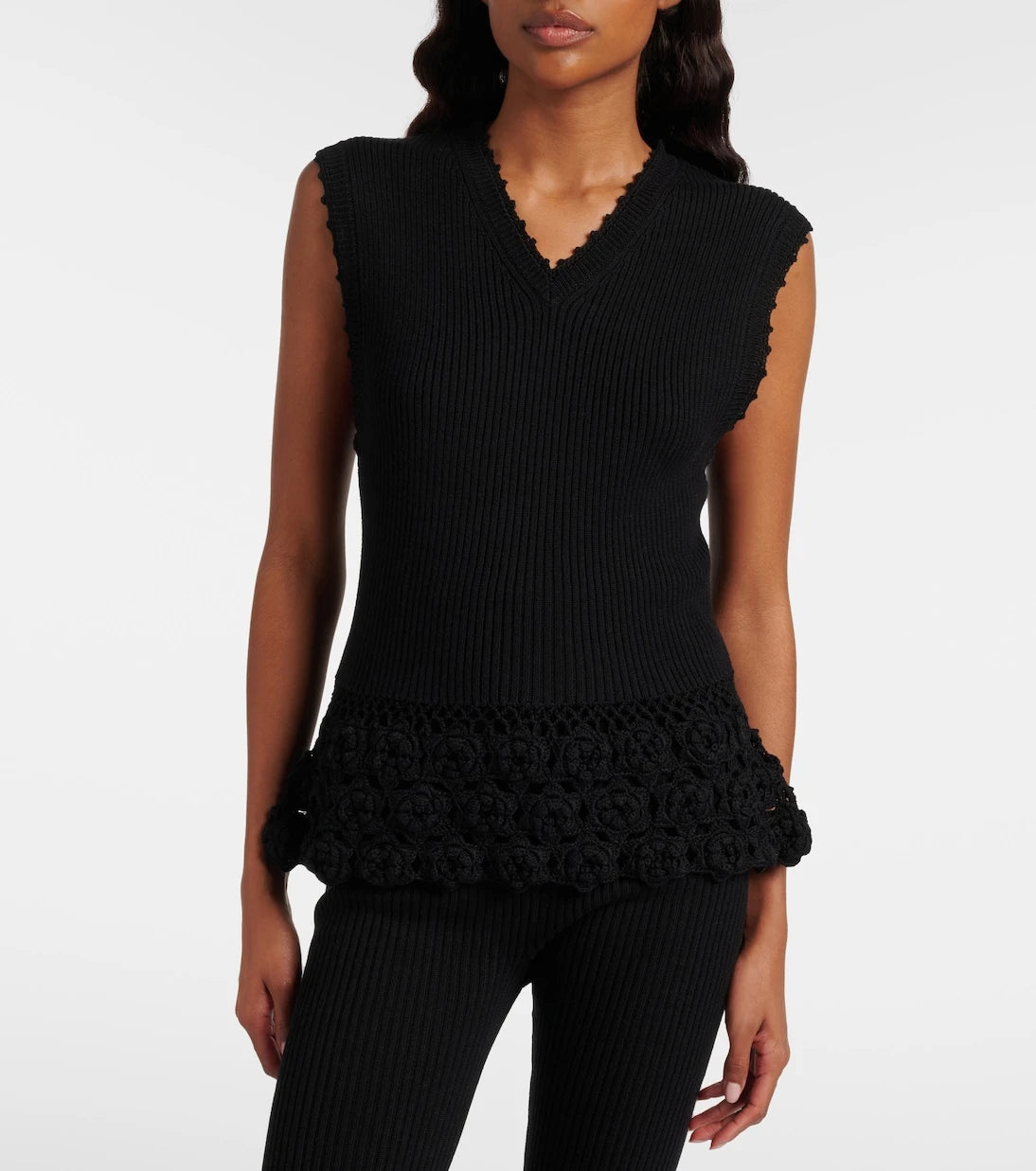 Ganni - Crochet-trimmed ribbed cotton-blend top