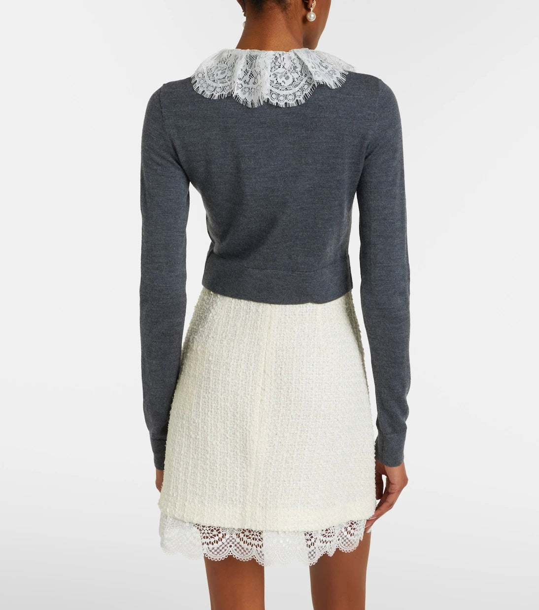 Self-Portrait - Lace-trimmed wool cardigan