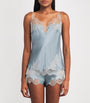 Blue Silk Lace-Trim Cami