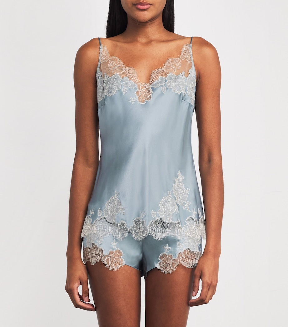 Blue Silk Lace-Trim Cami