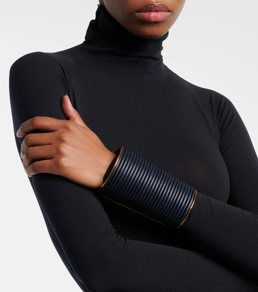 Alaïa - Leather-trimmed cuff bracelet