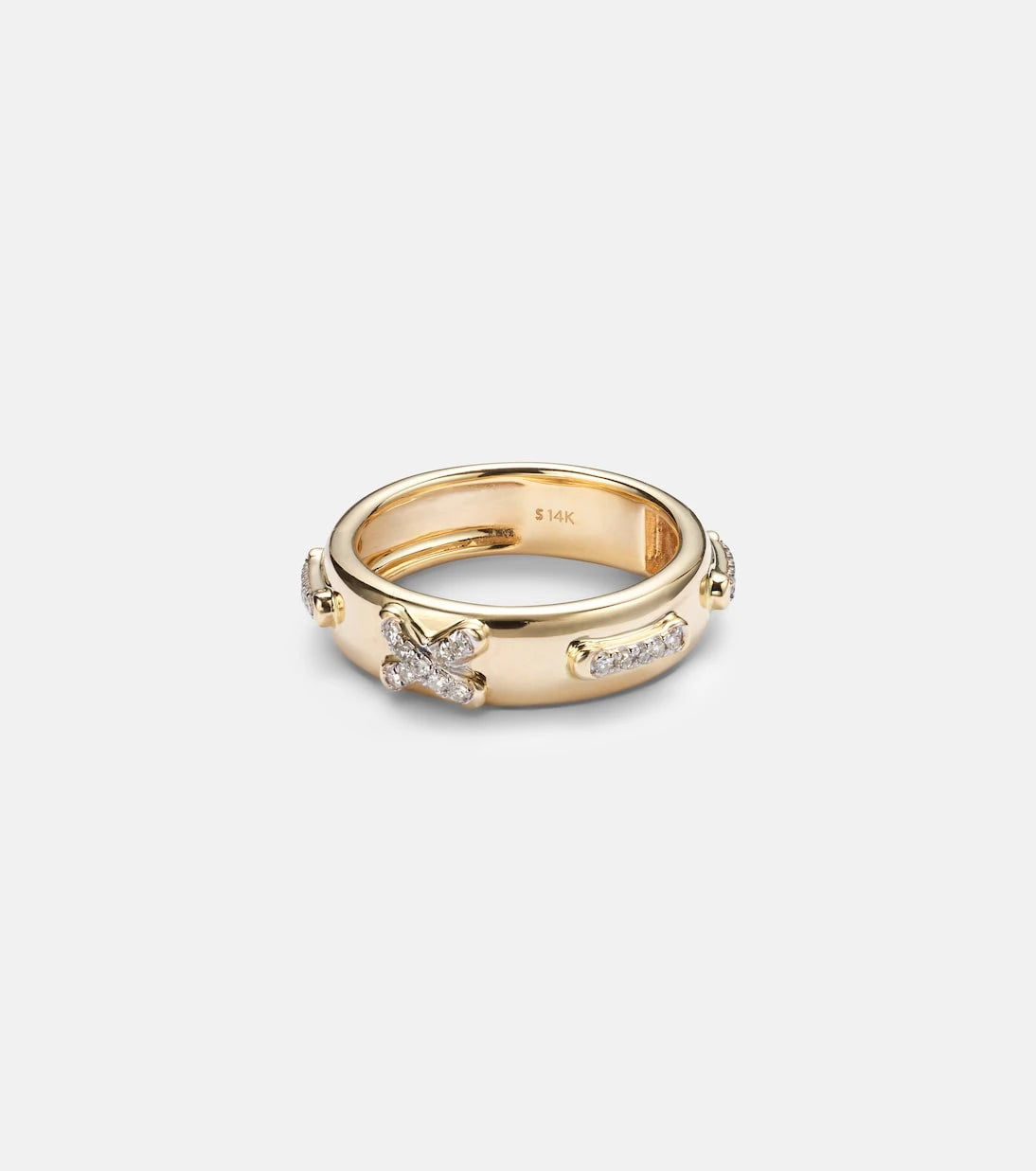 Stone and Strand - Diamond Cross Stitch 14kt gold ring with white diamonds