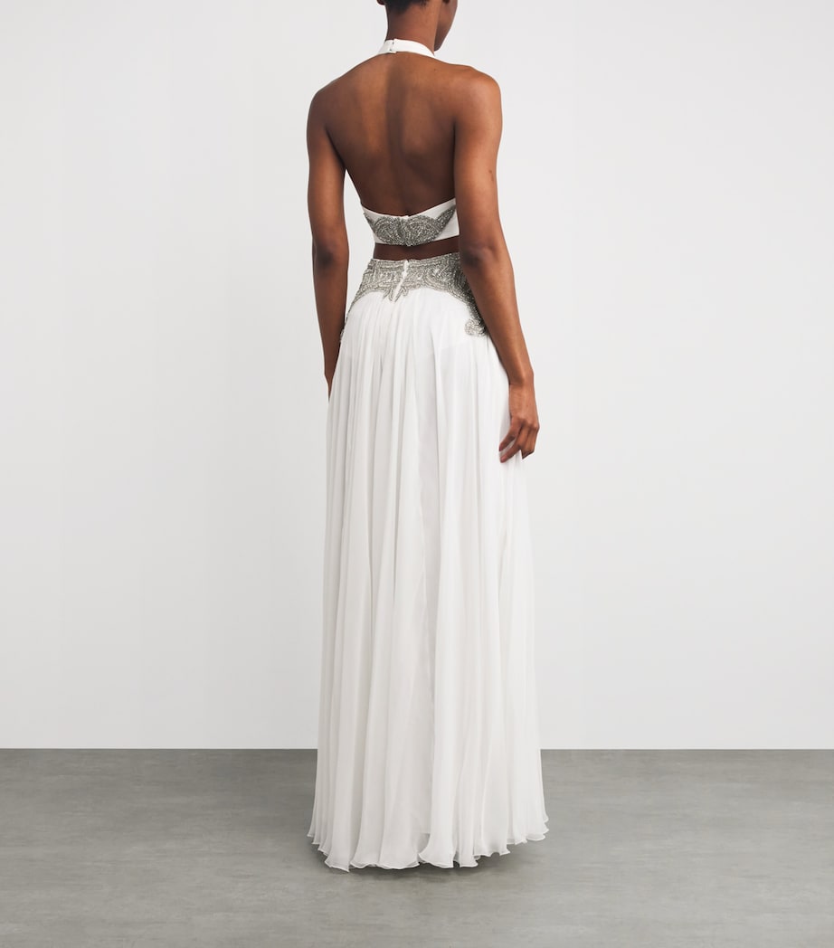 Zuhair Murad White Silk Chiffon Embellished Gown