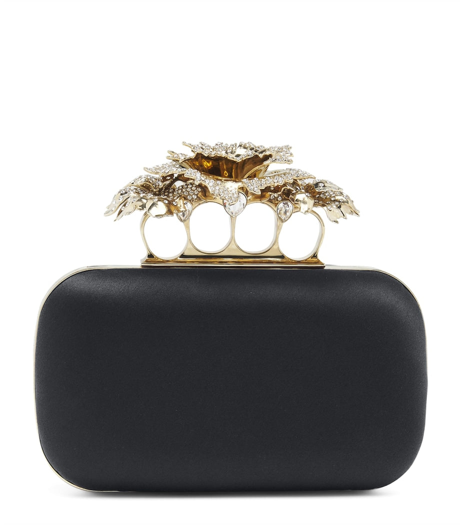 Black Silk Carnation Knuckle Clutch Bag