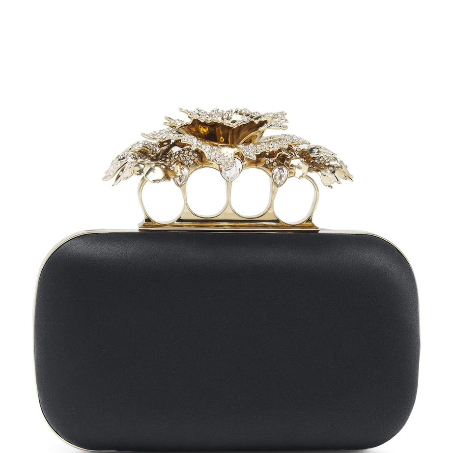 Black Silk Carnation Knuckle Clutch Bag