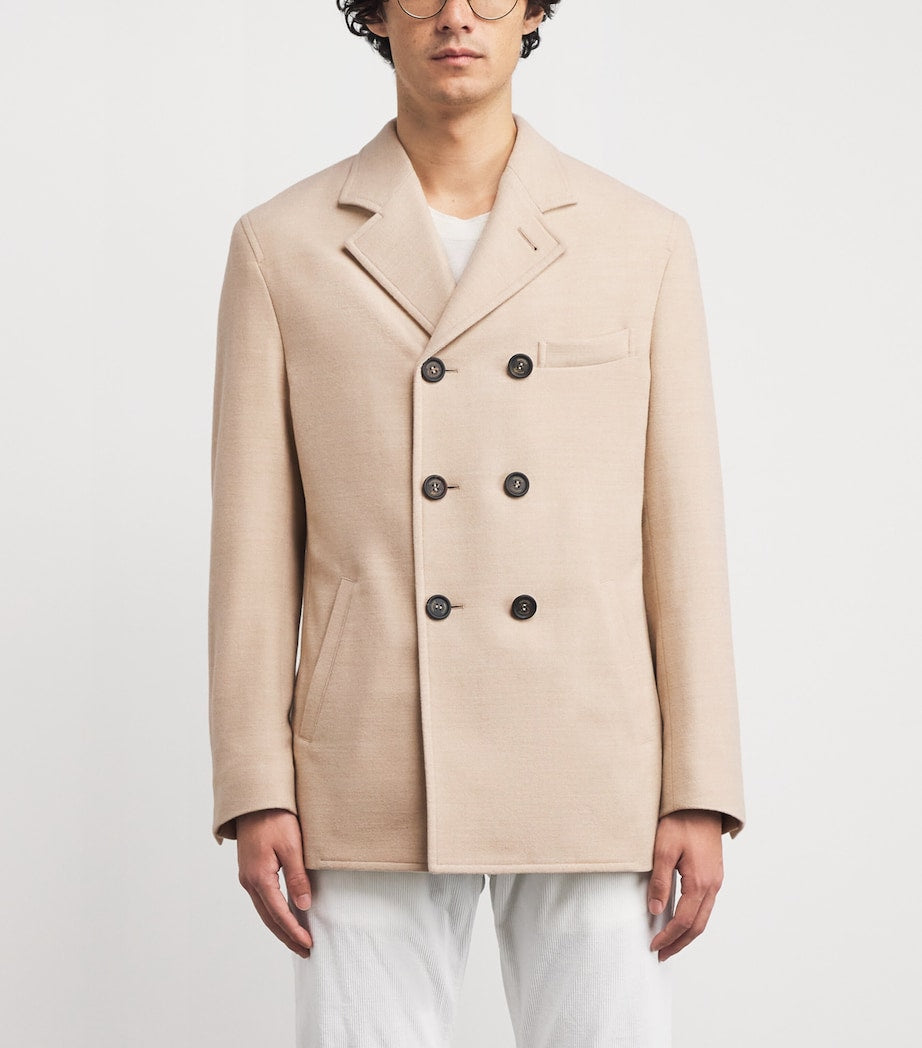 Eleventy Beige Wool Double-Breasted Pea Coat