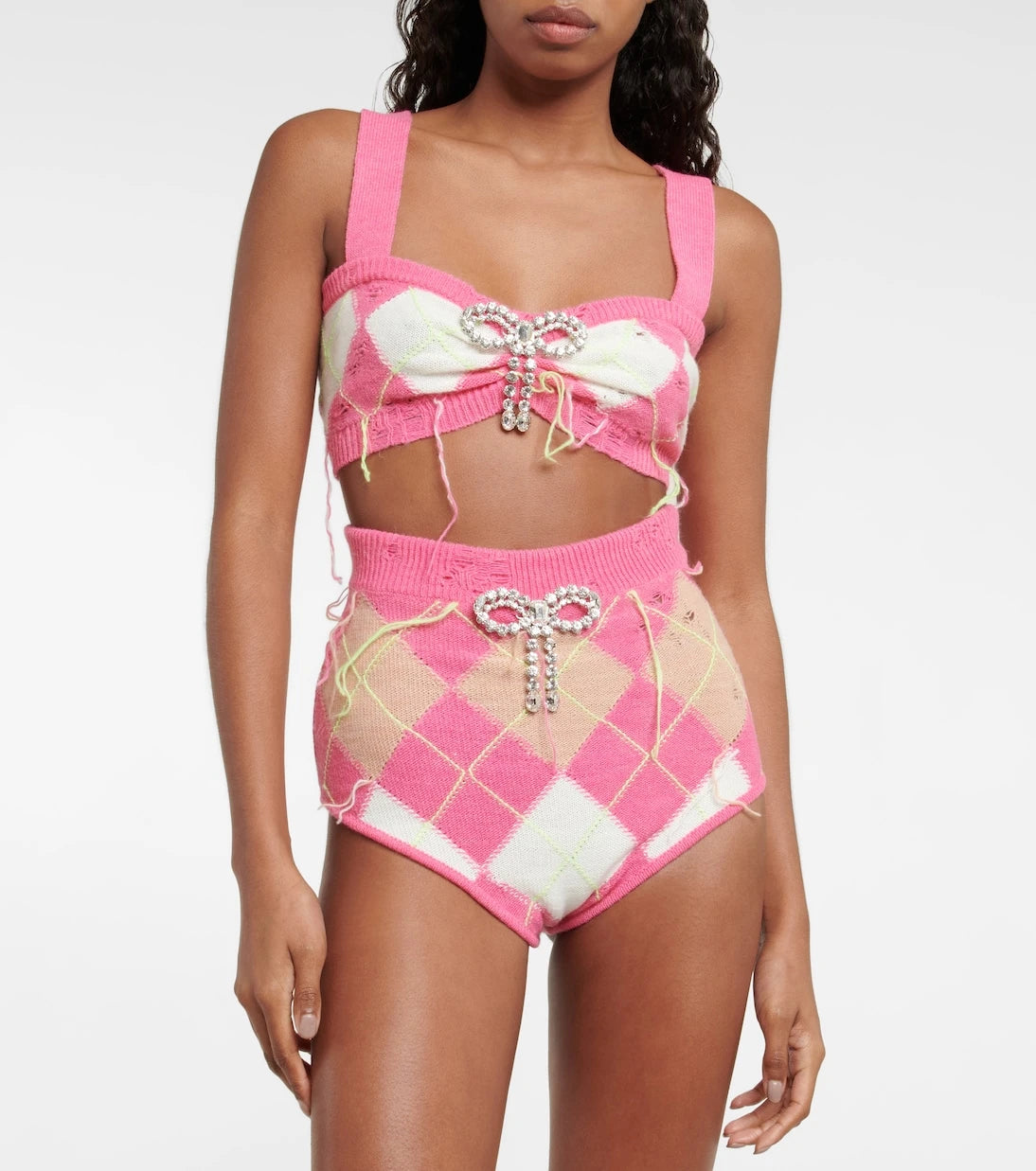 Area - Embellished argyle crop top