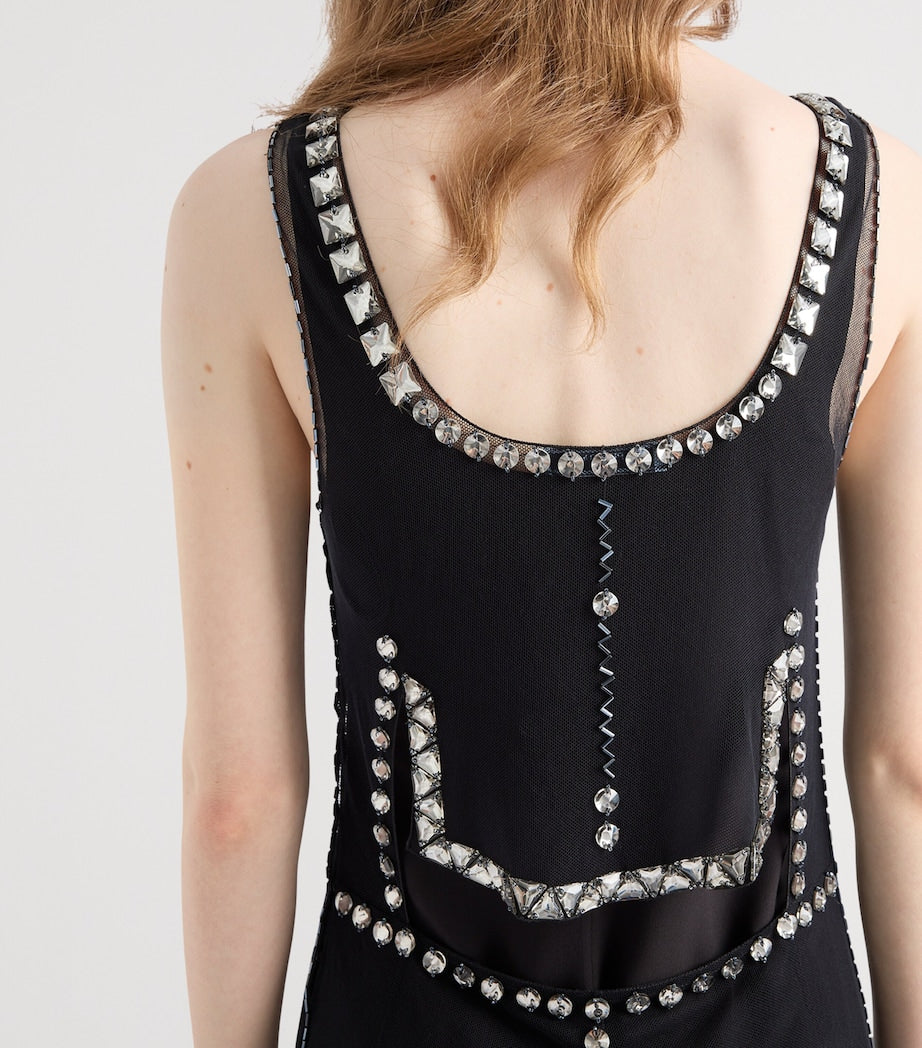 Prada Black Tulle Embellished Mini Dress