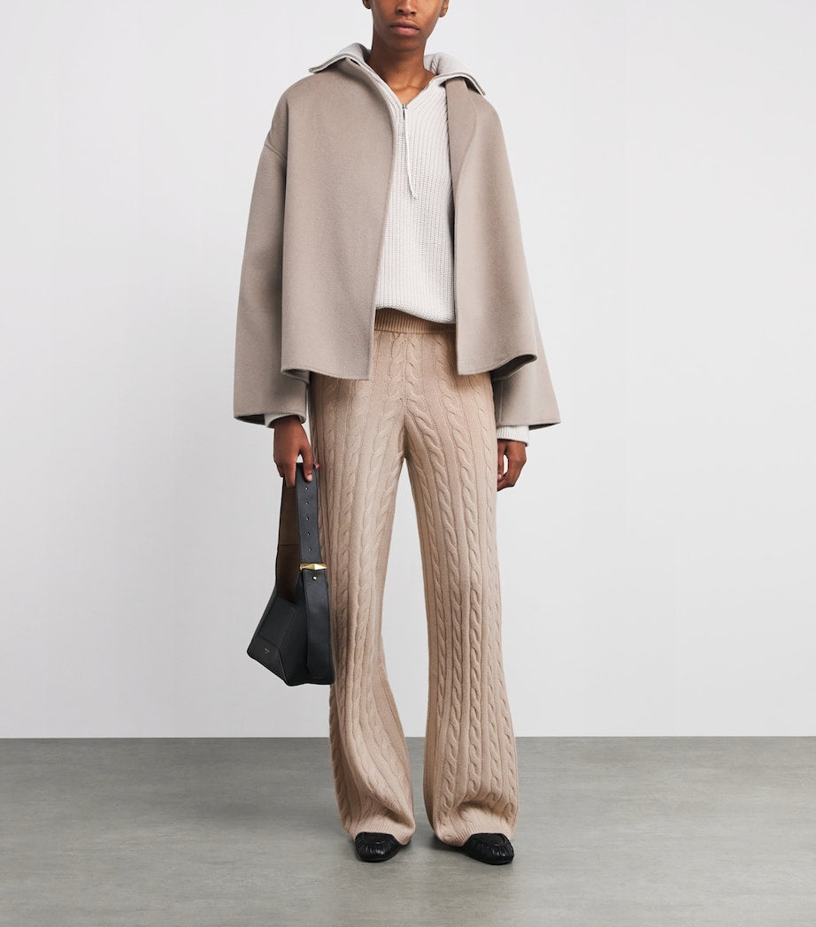 Soft Goat Ivory Cashmere Cable-Knit Sweatpants