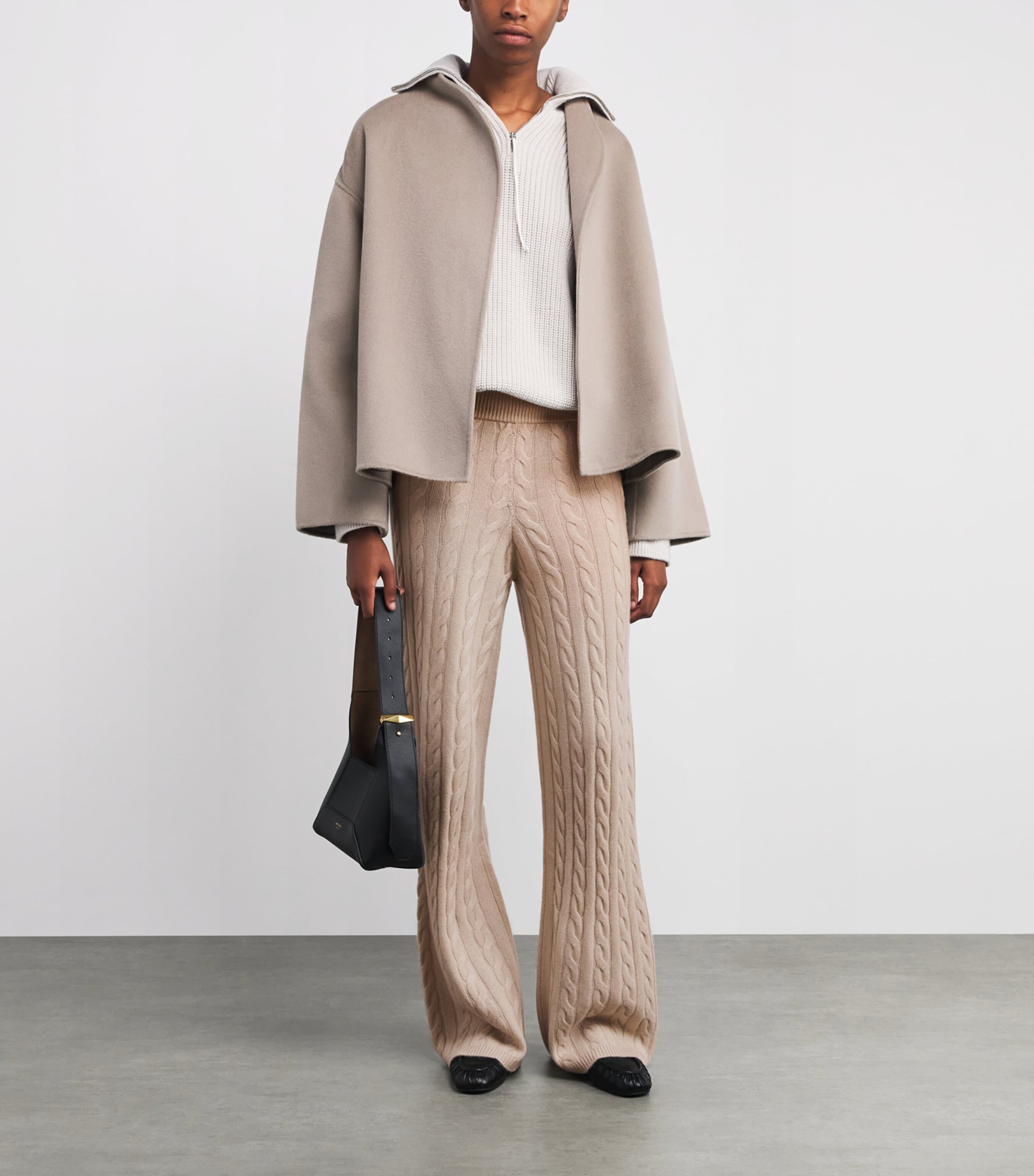 Soft Goat Ivory Cashmere Cable-Knit Sweatpants