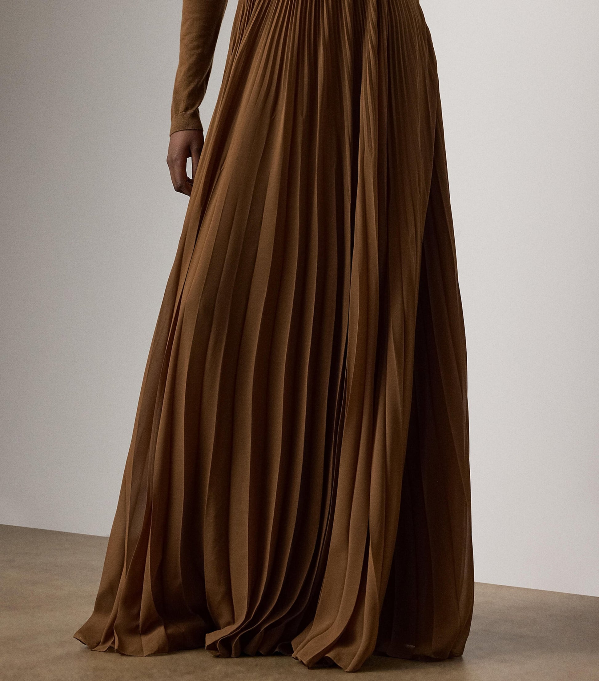 Ralph Lauren Collection Brown Chiffon Pleated Marsha Maxi Skirt